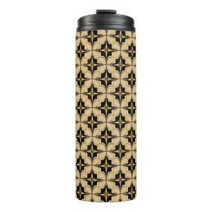 Termo Elegante patrón geométrico dorado y negro