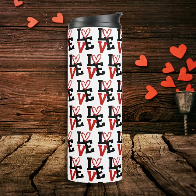 Termo Elegante patrón rojo y negro de amor de San Valent (Elegant Red and Black Pattern Love Valentine's Thermal Tumbler)