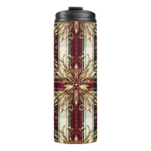 Termo Elegante Planta Festividad Roja y de Oro