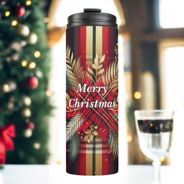Termo Elegante Planta Festividad Roja y de Oro (Subido por el creador)