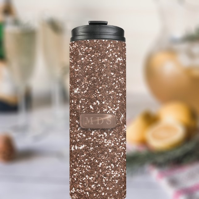 Termo Elegante Purpurina de oro Rosa Faux Monogramed (A faux rose glitter thermal tumbler with space for your initials. Sparkles without the messy fingers)