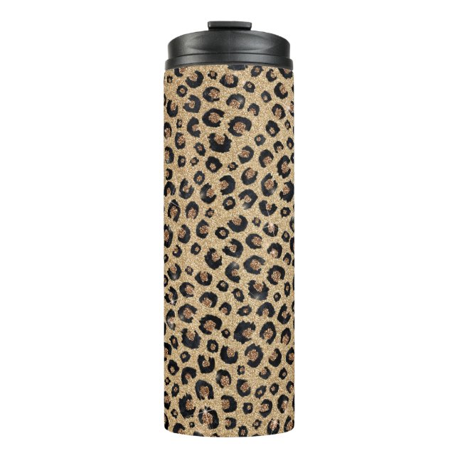 Termo Elegante Purpurina dorado Leopardo negro (Anverso)