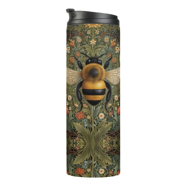 Termo Elegante retro bumblebee boho arte floral botánico (Rotado hacia la derecha)