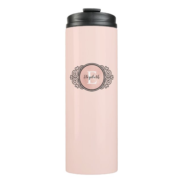 Termo Elegante Rosa de Moda Oro Monograma Termal Tumbler (Anverso)