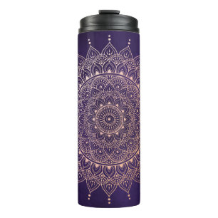 Termo Elegante Rosa de oro en la floral púrpura Henna M