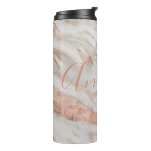 Termo Elegante rosa oro mármol nombre personalizado scri