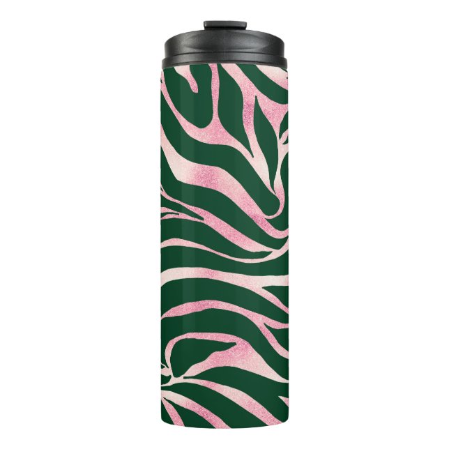 Termo Elegante Rosa Verde Oro Purpurina Cebra (Anverso)