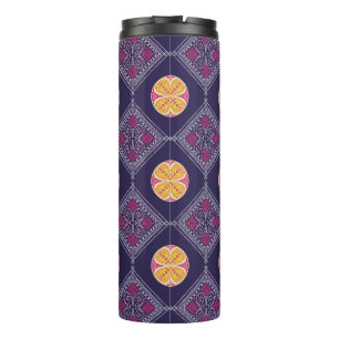 Termo Elegante Tela Púrpura con Patrón Floral Amarillo