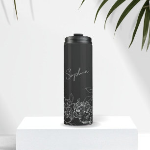 Termo Elegante Tumbler termal floral negro moderno