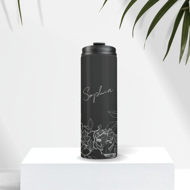 Termo Elegante Tumbler termal floral negro moderno (Subido por el creador)