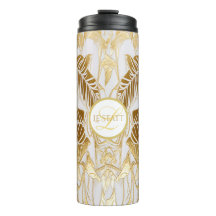 Elegante Tumbler Termal Monogramado Dorado Aura