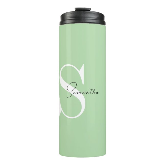 Termo Elegante Tumbler termal Pastel Verde Monograma (Anverso)