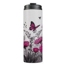 Termo Elegante Tumbler térmico con flores rosadas