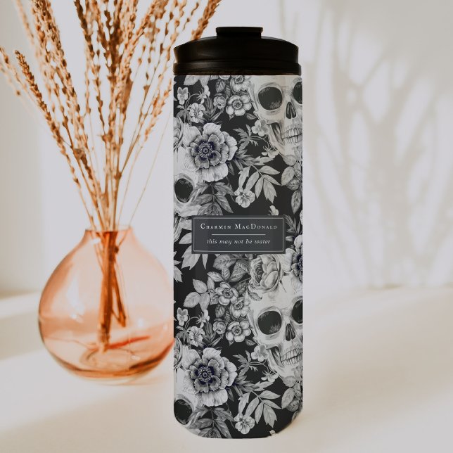 Termo Elegantes cráneos de flores oscuras sobre negro pe (Subido por el creador)