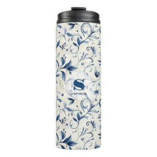 Termo Elegantes hojas de paisley azul - fondo blanco (2)