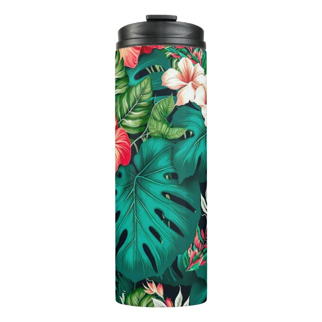 Termo Elegantes hojas tropicales y flores hibiscus | (Anverso)