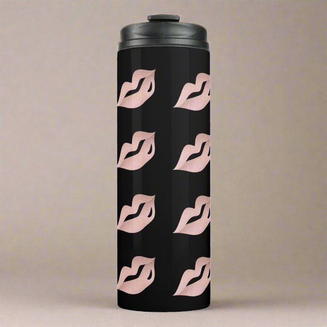 Termo Elegantes labios de oro de Rosa femenino y negro (Subido por el creador)