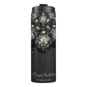 Termo Elegantes Navidades de lujo en baubles en negro y