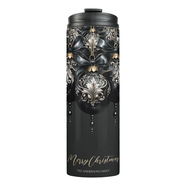 Termo Elegantes Navidades de lujo en baubles en negro y  (Anverso)