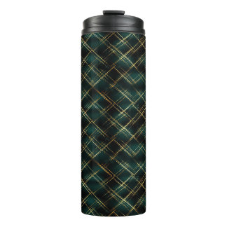 Termo Elegantes Navidades de Oro y Tartán Verde Oscuro