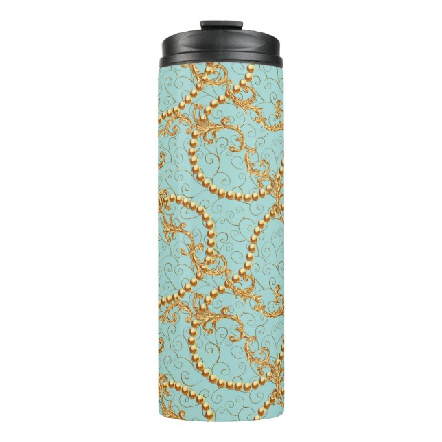 Termo Elementos dorados rococó patrón sin fisuras. Texto (Anverso)