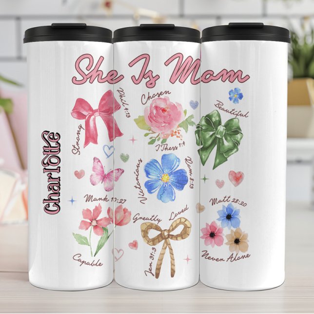 Termo Ella Es Mamá Diseño Floral Cristiano (Subido por el creador)