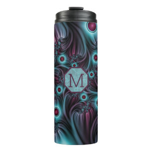 Termo En la profundidad el monograma fractal rosado azul