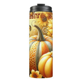 Termo Encantadora colisión otoñal: Calabaza, flor y mari