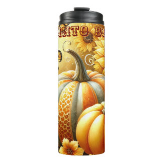 Termo Encantadora colisión otoñal: Calabaza, flor y mari