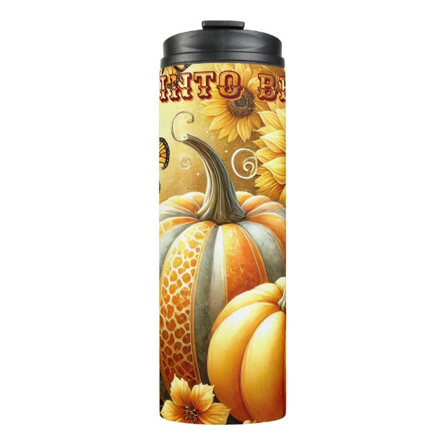 Termo Encantadora colisión otoñal: Calabaza, flor y mari (Anverso)