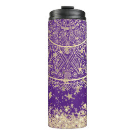Termo Encantando Mandala con estrellas de oro en morado