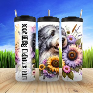Termo Encanto floral de Sheepdog inglés viejo