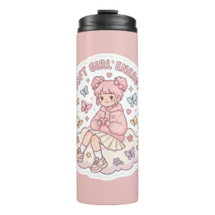 Termo Energía de niña suave Kawaii linda rosa pastel par