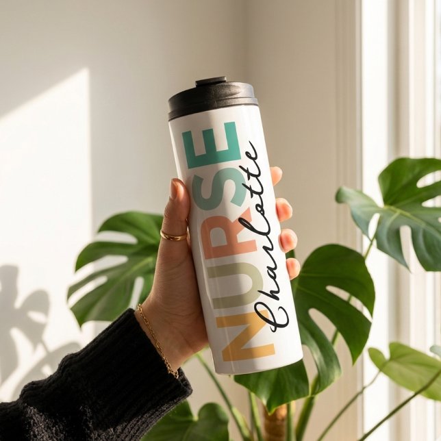 Termo Enfermera | Enfermera agradecida de color personal (Nurse Appreciation Custom Thermal Tumbler Gift, Custom Gift for Nurse Nursing Student Graduation)