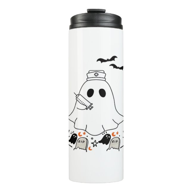 Termo Enfermera Fantasma Cute Halloween Diseño Camiseta  (Anverso)