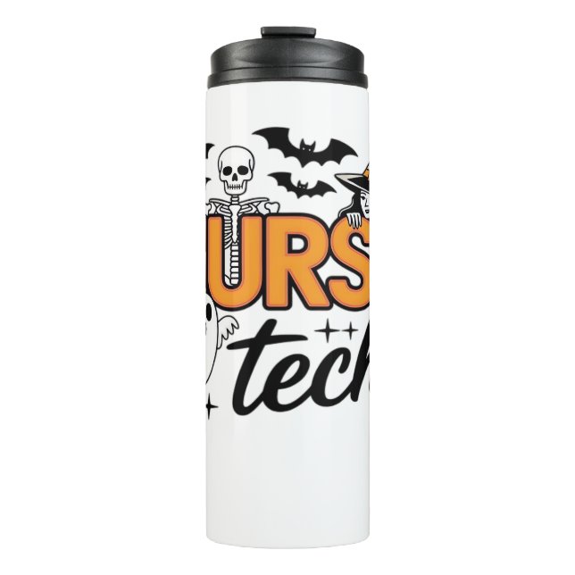 Termo Enfermera técnica - Halloween - con esqueleto, bru (Anverso)