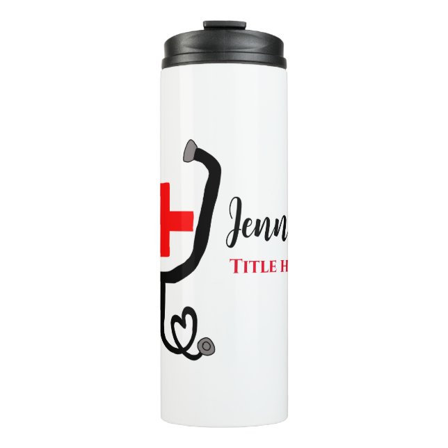 Termo Enfermero médica médico rojo más estetoscopio añad (Anverso)