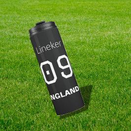 Termo England Soccer Black White Custom Name Number