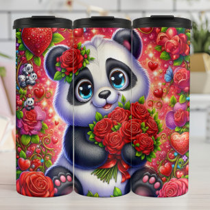 Termo Envoltura de ramo de rosa roja panda linda