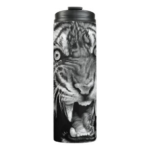 Termo Esbozo de un tigre salvaje en negro y blanco, whie