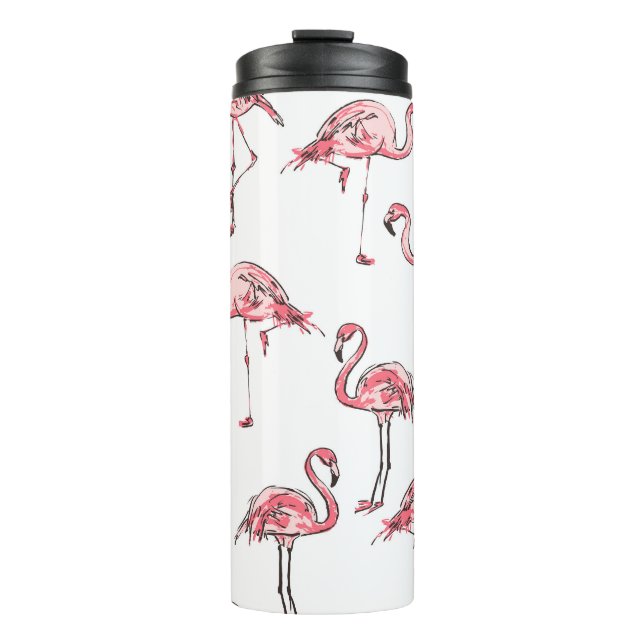 Termo Esbozo Flamingo: Patrón Vintage tropical. (Anverso)