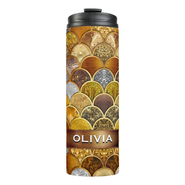 Termo Escalas de sirena de chicles de oro elegantes (Anverso)