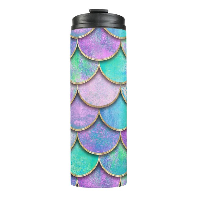 Termo Escalas de sirena: patrón de onda de acuarela. (Anverso)