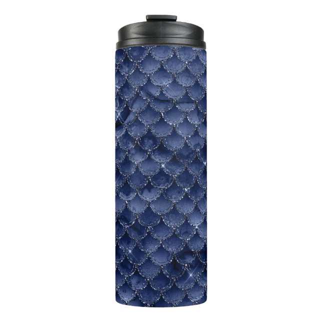 Termo Escama de sirena con patrón de brillo azul marino (Anverso)