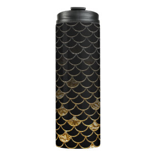 Termo Escamas de sirena brillo dorado y negro