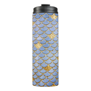 Termo Escamas de sirena de brillo azul y dorado