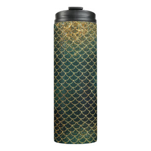 Termo Escamas de sirena de brillo verde esmeralda y dora