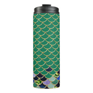 Termo Escamas de sirena doradas y turquesas