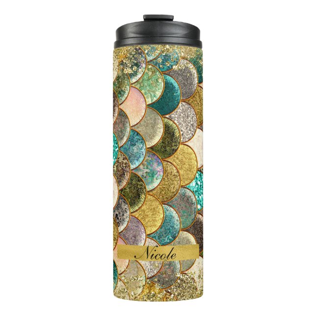 Termo Escamas de Sirena Multicolor Glitter Glam Moderno (Anverso)