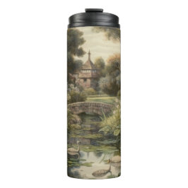 Termo Escena botánica de cisnes en un jardín inglés